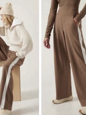 ATHLETA Venice Colorblock Wide Leg Pant | Beige/White XL  #464609 NWT
